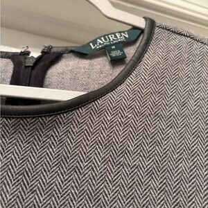 Ralph Lauren Sleeveless Dress with faux leather detailing & herringbone pattern